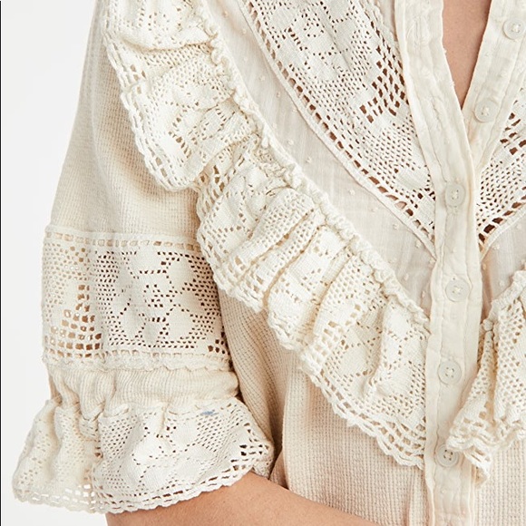 🅢🅐🅛🅔 Free People Walk In the Park Grey Blouse 👚 Ruffled Top Puff sleeve - Picture 4 of 11